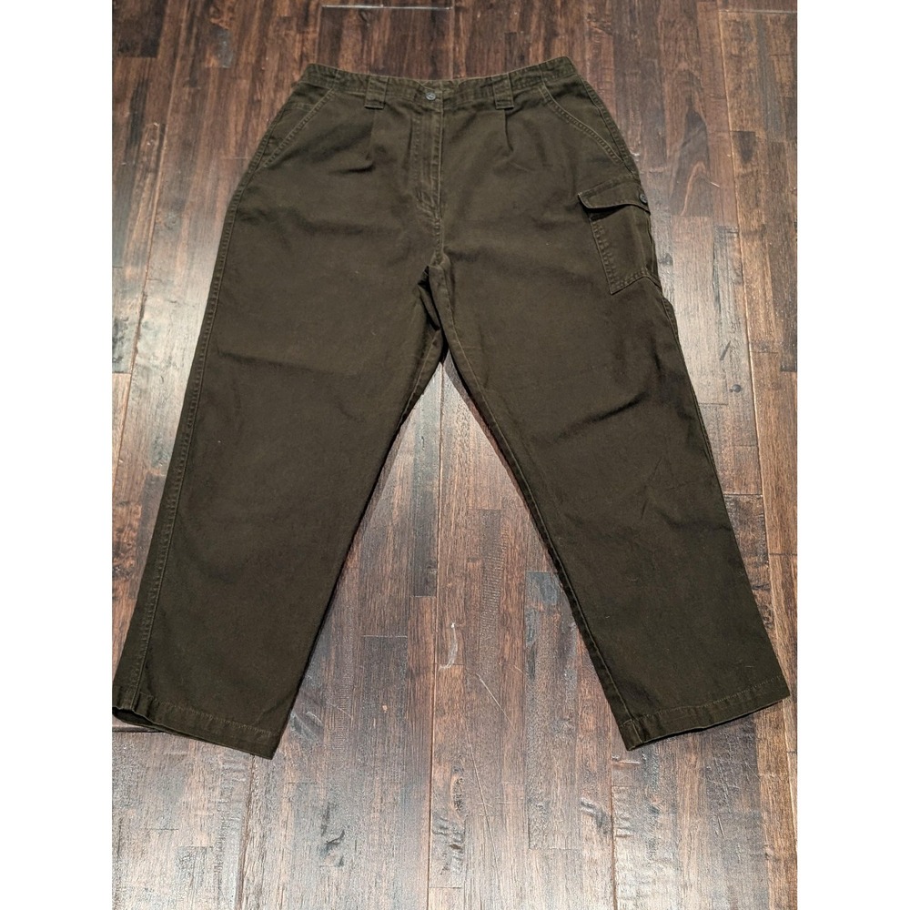 L.L. Bean Tapered Cargo‎ Pants Womens 32x27 Petite Olive Brown Pockets Utility
